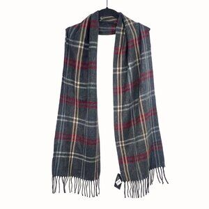 Cejon Plaid Fringe Scarf Charcoal Red Beige 100% Acrylic Italy Unisex NWT's